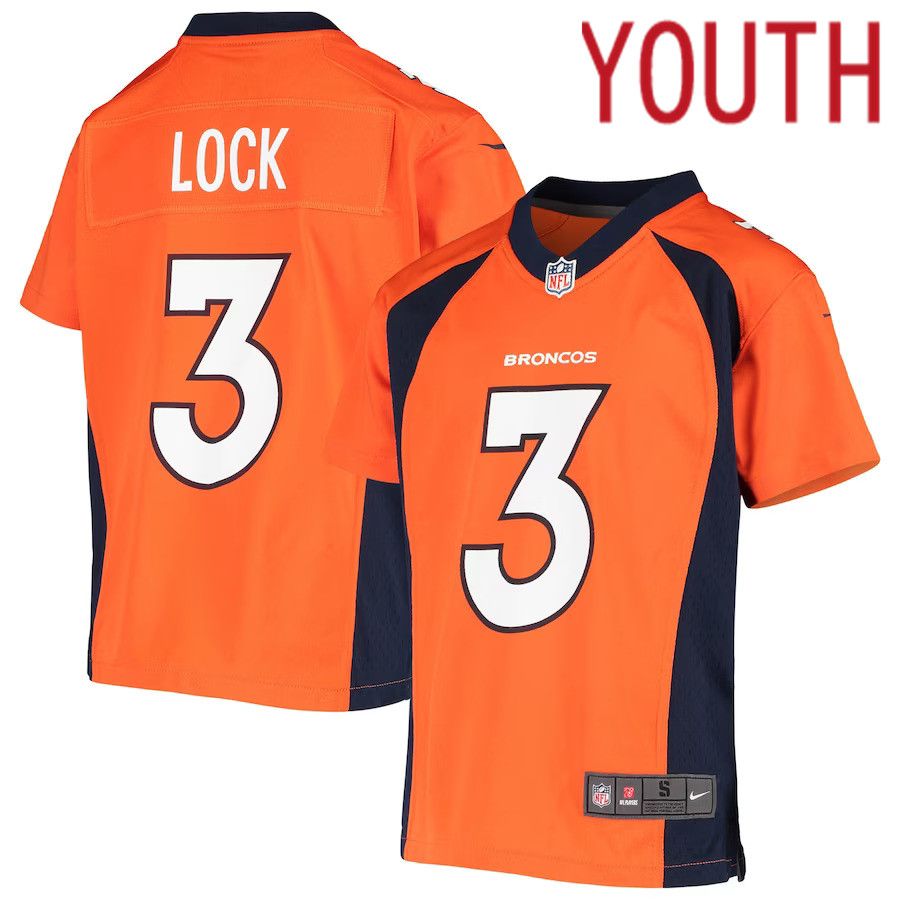 Youth Denver Broncos 3 Drew Lock Nike Orange Player Game NFL Jersey